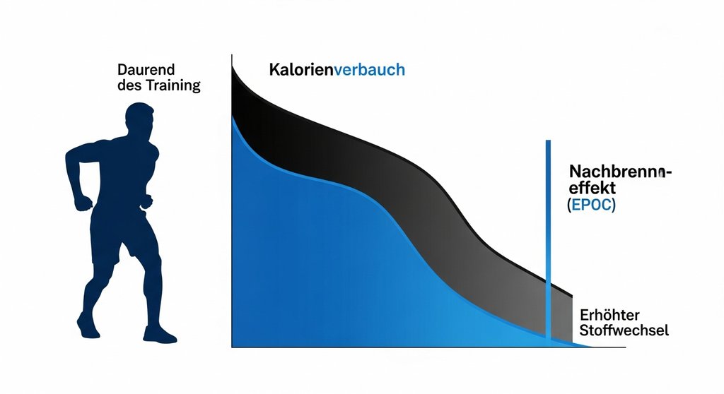 Infografik zum Nachbrenneffekt (EPOC) bei HIIT am Assault Bike zur Fettverbrennung.