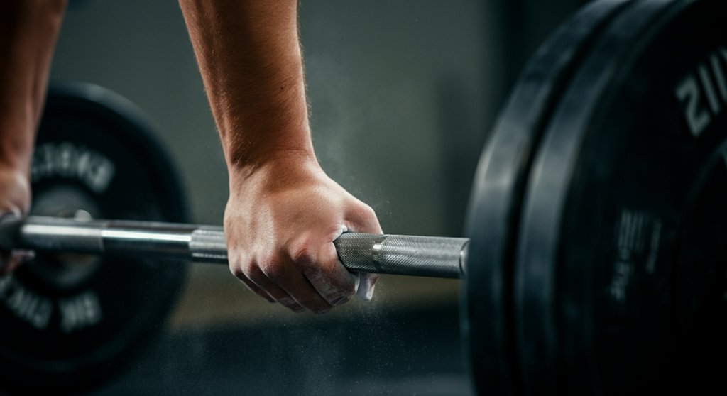 Korrekter Daumengriff (Hook Grip) an der Langhantel für den Snatch.