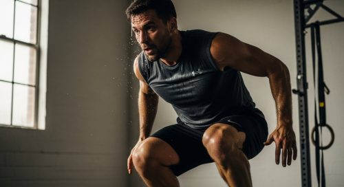 Mann führt ein intensives HIIT-Workout für maximale Fettverbrennung und Fitness durch.
