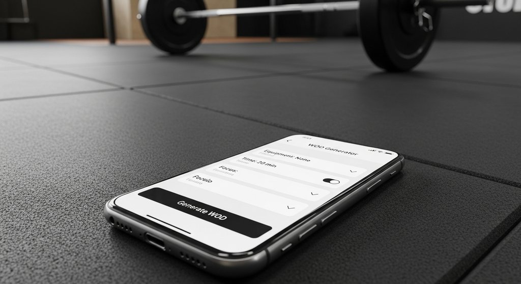 Handy-Display zeigt die Filter-Optionen eines Crosstraining WOD Generators.