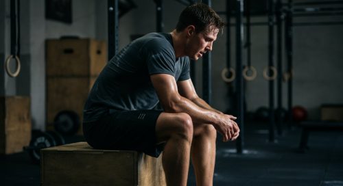 Erschöpfter Athlet in einer Cross-Training-Box, der die Rolle von Supplements für Crosstraining verdeutlicht.