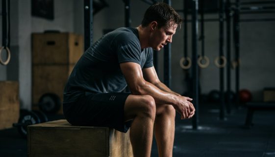 Erschöpfter Athlet in einer Cross-Training-Box, der die Rolle von Supplements für Crosstraining verdeutlicht.
